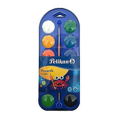 Acuarele școlare și Tempera - Acuarele, 24 culori pastila + pensula, pelikan 9476110