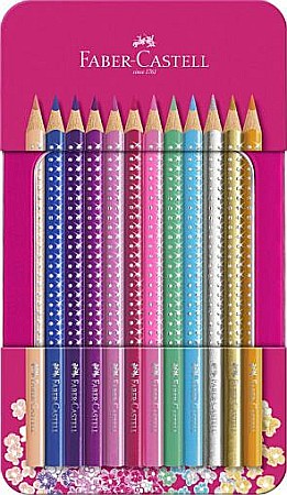 Creioane colorate - Creioane colorate 12 culori cutie metal Sparkle Faber-Castell