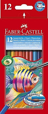 Promoții de Toamnă - Creioane Colorate Acuarela 12 Bucati + Pensula Faber-Castell