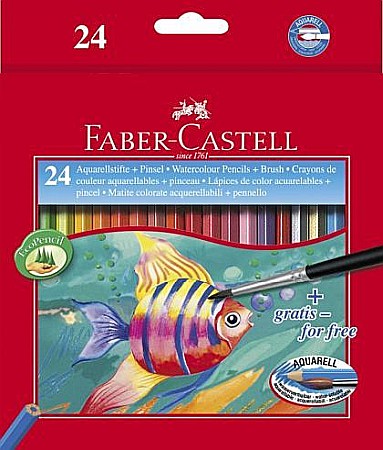 Creioane colorate - Creioane Colorate Acuarela 24 bucati + pensula Faber-Castell