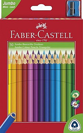 Promoții de Toamnă - Creioane Colorate Jumbo 30 culori + ascutitoare Faber-Castell