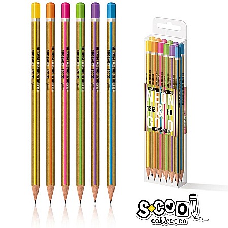 Creioane grafice - Creion grafit HB neon/gold SC322