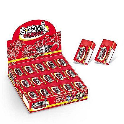 Rechizite școlare - Radiera Rosie, 30 Buc/Display - S-COOL SC028