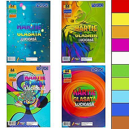 Promoții de Toamnă - Hartie glasata lucioasa A4 10 culori /set Nebo