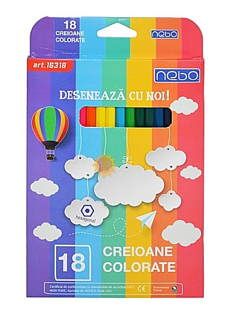Creioane colorate - Creioane Colorate Hexagonale Set 18 16318 Nebo