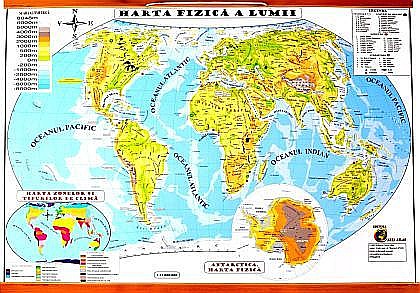 Cărți - Harta de perete a lumii - Harta Fizica - Harta Politica