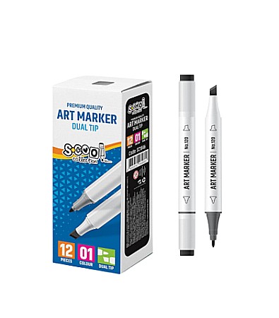Instrumente de scris - Marker cu 2 capete 6mm/3mm negru s-cool sc1846