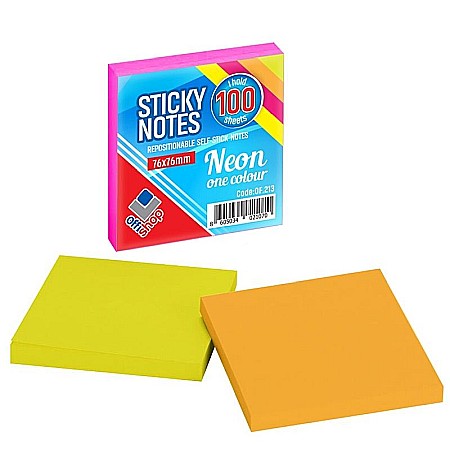 Papetărie și articole din hârtie - Notes adeziv neon 75x75 mm 100 file Offishop