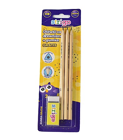 Instrumente de scris - Creioane strigo hb 3/set+radiera ssc043+ssc102