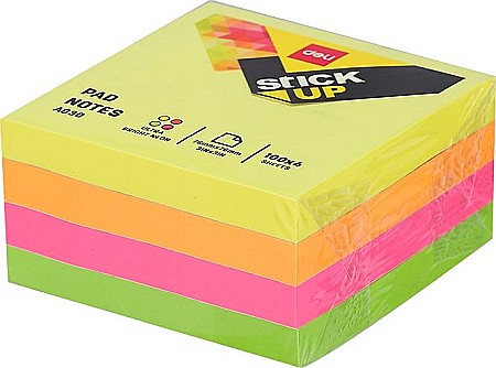 Papetărie și articole din hârtie - Notes adeziv 51*51mm 4 culori neon 400 file deli dlea03303