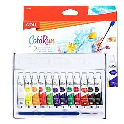 Acuarele și pensule școlare - Tempera 12 culori 5ml deli dlec18-12