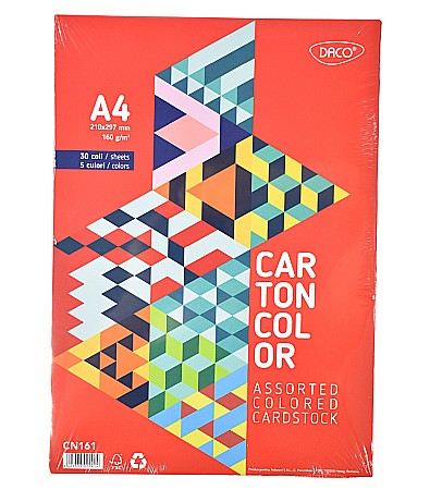 Hârtie pentru lucru manual - Carton color A4 30 coli 5 culori 160g /mp Daco