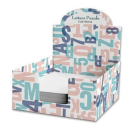 Cuburi din hârtie - Cub hartie alb cu suport carton Letters Puzzle 9X9cm