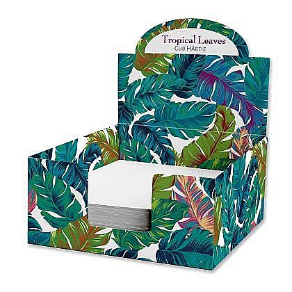 Cuburi din hârtie - Cub hartie alb cu suport carton Tropical Leaves 9X9cm