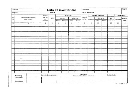 Tipizate și registre - Lista inventarere 14 coloane