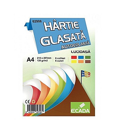 Hârtie pentru lucru manual - Hartie glasata autocolanta 6 file/set Ecada