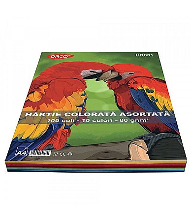 Hârtie pentru lucru manual - Hartie colorata A4 100 coli 10 culori 80g/mp Daco