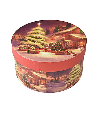 Cutii pentru cadouri - Cutie cadou rotunda cu sania mosului 17*17*9cm b2979
