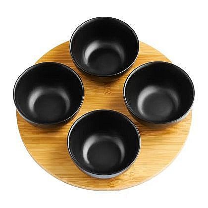 Articole pentru bucătărie - Set boluri rotunde 5 piese natural, ambition, 25 cm, bambus/portelan, negru