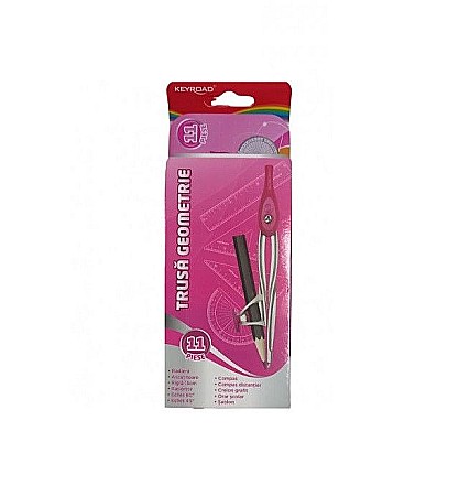 Truse geometrie - Trusa geometrie Keyroad 11 piese metal roz