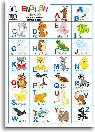 Materiale educaționale - Plansa - Alfabetul animalelor in limba engleza