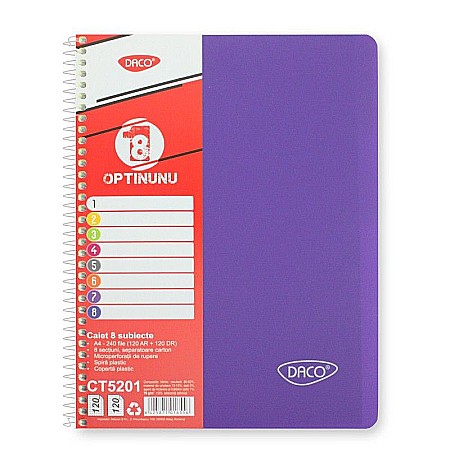 Caiete matematică - Caiet A4 240 file (120 dictando + 120 matematica) 8 subiecte Daco
