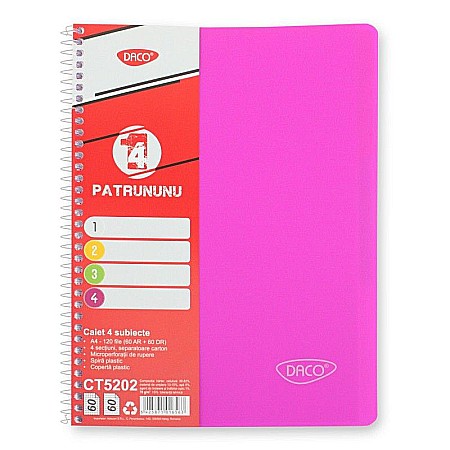 Caiete matematică - Caiet A4 120 file (60 dictando + 60 matematica) 4 subiecte Daco