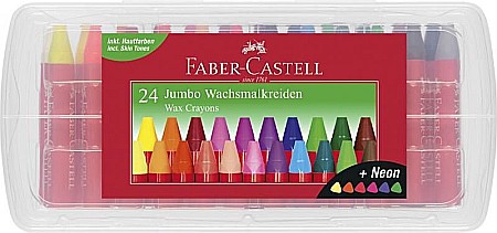 Creioane cerate - Creioane cerate 24 culori Jumbo cutie plastic Faber-Castell