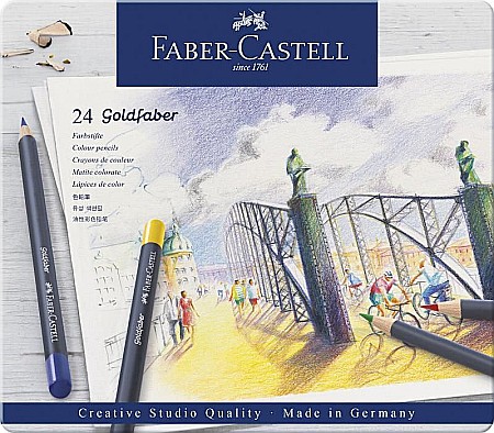 Creioane colorate - Creioane colorate 24 culori Goldfaber cutie metal Faber-Castell