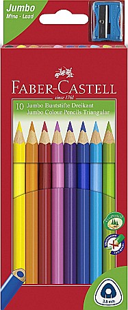 Creioane colorate - Creioane colorate Jumbo 10 culori + ascutitoare  Faber-Castell
