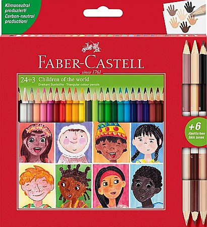 Creioane colorate - Creioane colorate 24+3 bicolore piele Children Faber-Castell