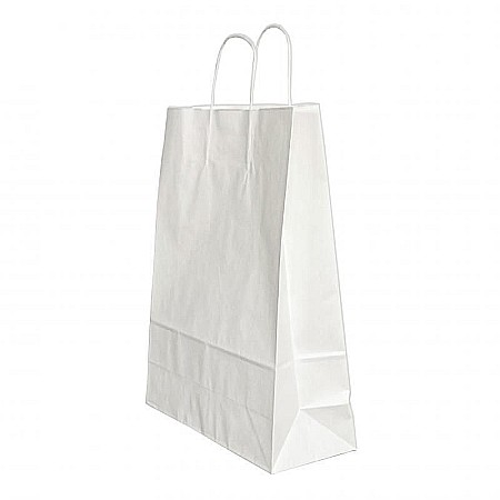 Accesorii pentru impachetat - Punga hartie maner rasucit 22+10*31cm alb papiroti pap97715