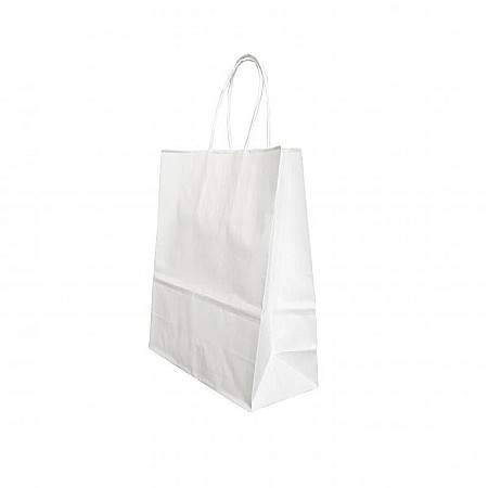 Accesorii pentru impachetat - Punga hartie maner rasucit 18+8*22cm alb papiroti pap15827