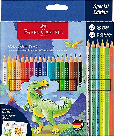 Creioane colorate - Set creioane colorate 18+6 culori grip 2001 dinozauri Faber-Castell