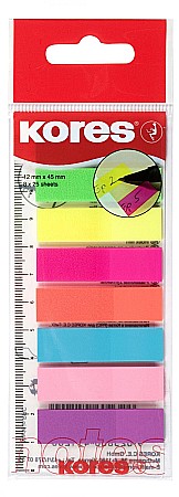 Notes și cuburi memo - Index plastic 12*45mm 8cul*25file rigla kores ko45120