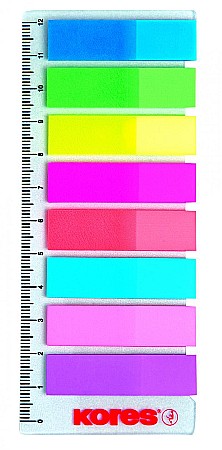 Notes și cuburi memo - Index plastic 12*45mm 8cul *15file rigla kores ko45121