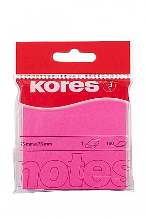 Notes și cuburi memo - Notes adeziv 75*75mm roz neon 100 file kores ko47075