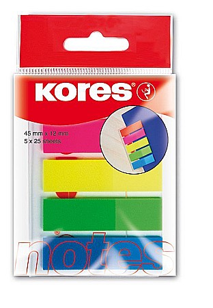 Note adezive - Index plastic 12x45mm 5 culori 25 file Kores