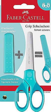 Foarfece școlare - Foarfeca scolara cu protectie grip turcoaz Faber-Castell