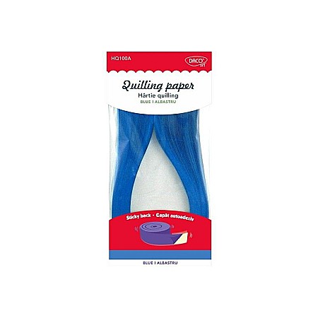 Rechizite școlare - Hartie quilling autoadeziv albastru 42.5x0.5cm 100 buc /set Daco
