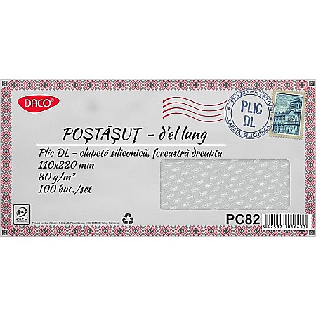 Birotică și accesorii birou - Plic dl siliconic fereastra dreapta set100 daco pc82