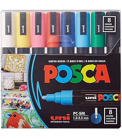 Birotică și accesorii birou - Marker Uni Posca PC-5M varf rotund 1.8-2.5mm set 8 culori