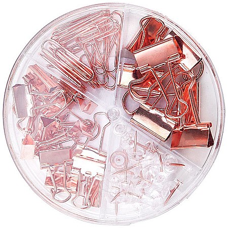 Birotică și accesorii birou - Set accesorii birou (agrafe, clipsuri,pioneze) auriu dl78553