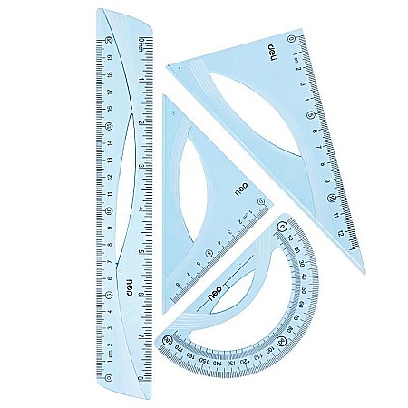 Rechizite școlare - Set geometrie 4 piese albastru transparent dleh12