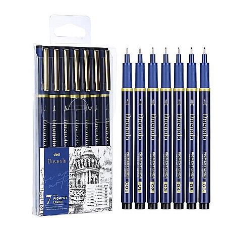 Birotică și accesorii birou - Set 7 buc varfuri diferite liner grafic negru Deli
