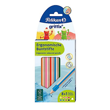 Rechizite școlare - Creioane color griffix set 8+1 culori blister 700856