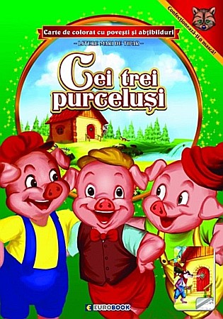 Cărți - Cei trei purceluși Carte de colorat cu povești și abțibilduri