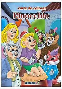 Cărți - Pinocchio. Carte de colorat cu povești scrisă cu litere mari de tipar