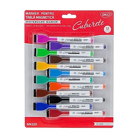 Birotică și accesorii birou - Marker tabla magnetica set 12 cu burete Daco