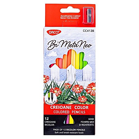 Rechizite școlare - Creion color 12 buc /set bicolor Bi menta neo Daco